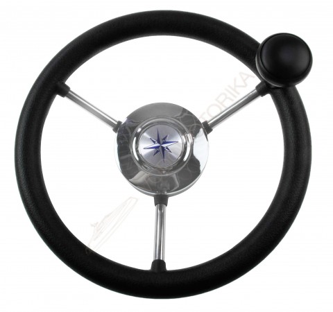 Рулевое колесо LIPARI обод черный, спицы серебряные д. 280 мм со спинером Volanti Luisi