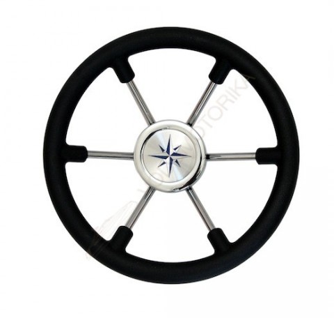 Рулевое колесо LEADER PLAST черный обод серебряные спицы д. 330 мм Volanti Luisi